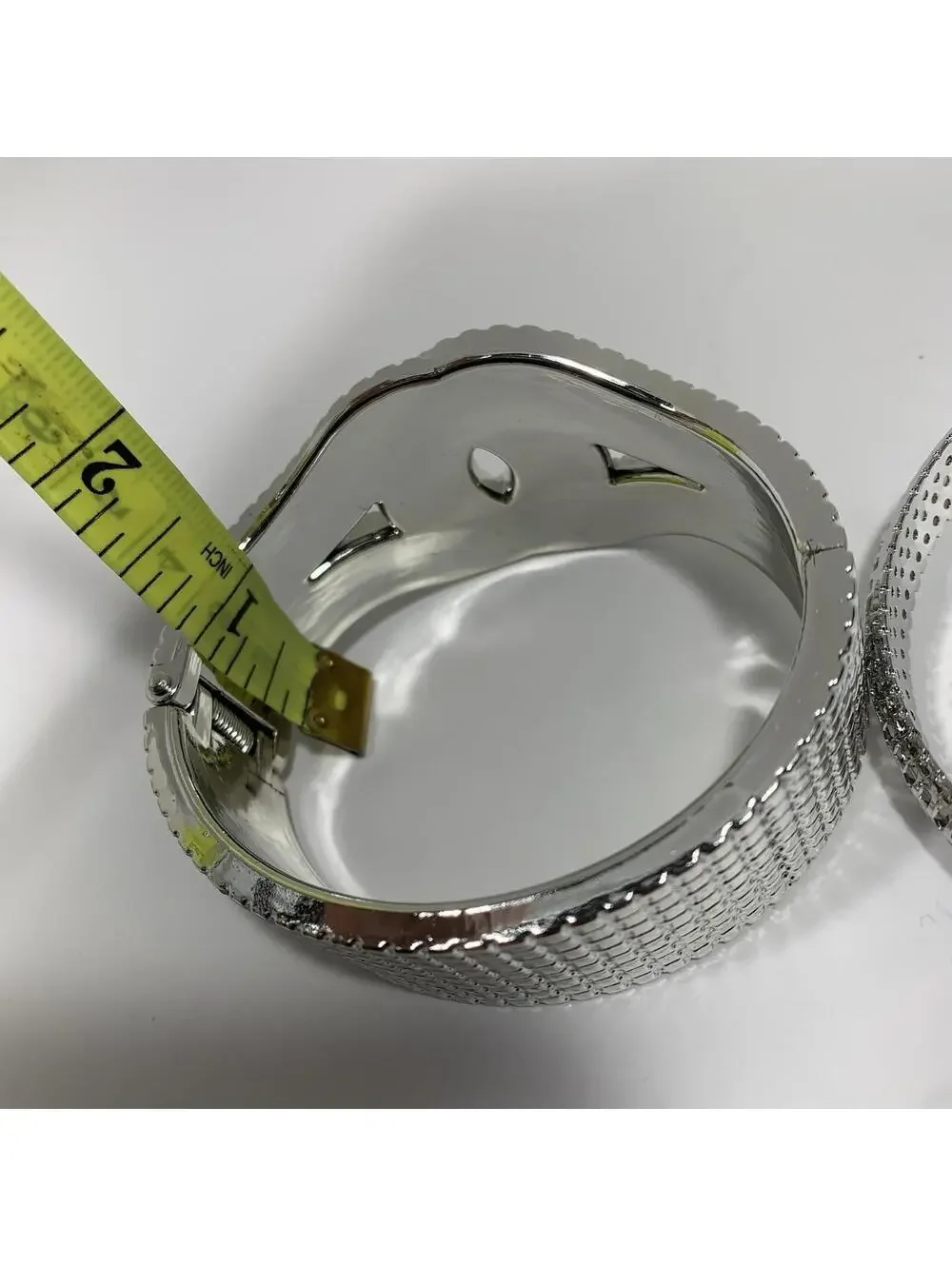 Silver Tone Textured Cuff Bracelet W/ 2 Matching Bangles -Modern Statement Jewel
